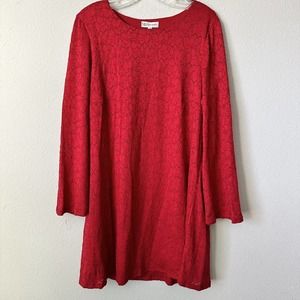 Neiman Marcus Red Lace Long Sleeve Holiday Sheath Dress